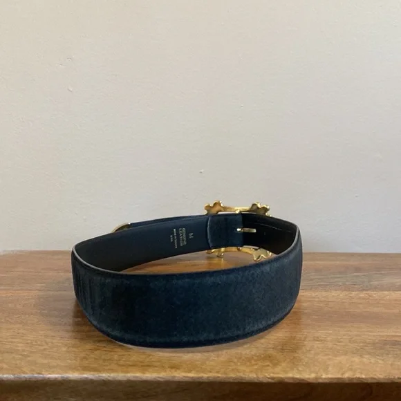 VTG 90’s Express Black Suede Leather Victorian Goth Gold Rocco Belt - Picture 5 of 14